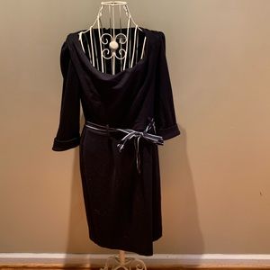 COLDWATER CREEK Black Belted Boatneck Dress